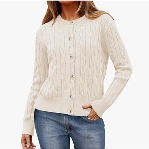Cream Zesica Cardigan Sweater with Cable Knit Design